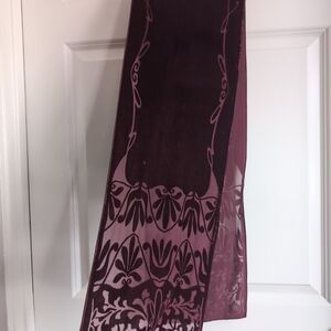 Burgundy burnout velvet whimsigoth scarf in ornate pattern